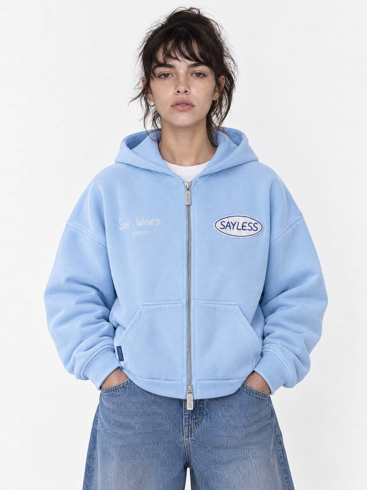 Zipped hoodie"Sometimes you just need a one-way flight" - Washed blue