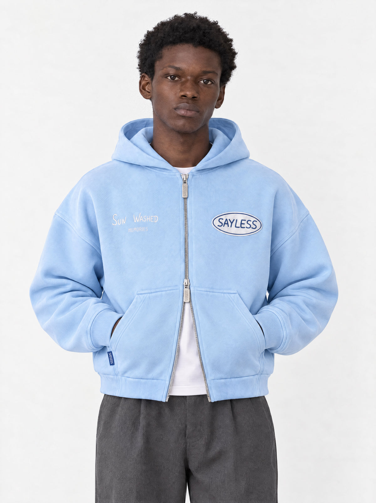 Zipped hoodie"Sometimes you just need a one-way flight" - Washed blue