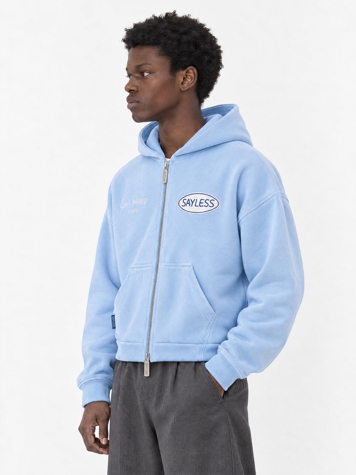 Zipped hoodie"Sometimes you just need a one-way flight" - Washed blue