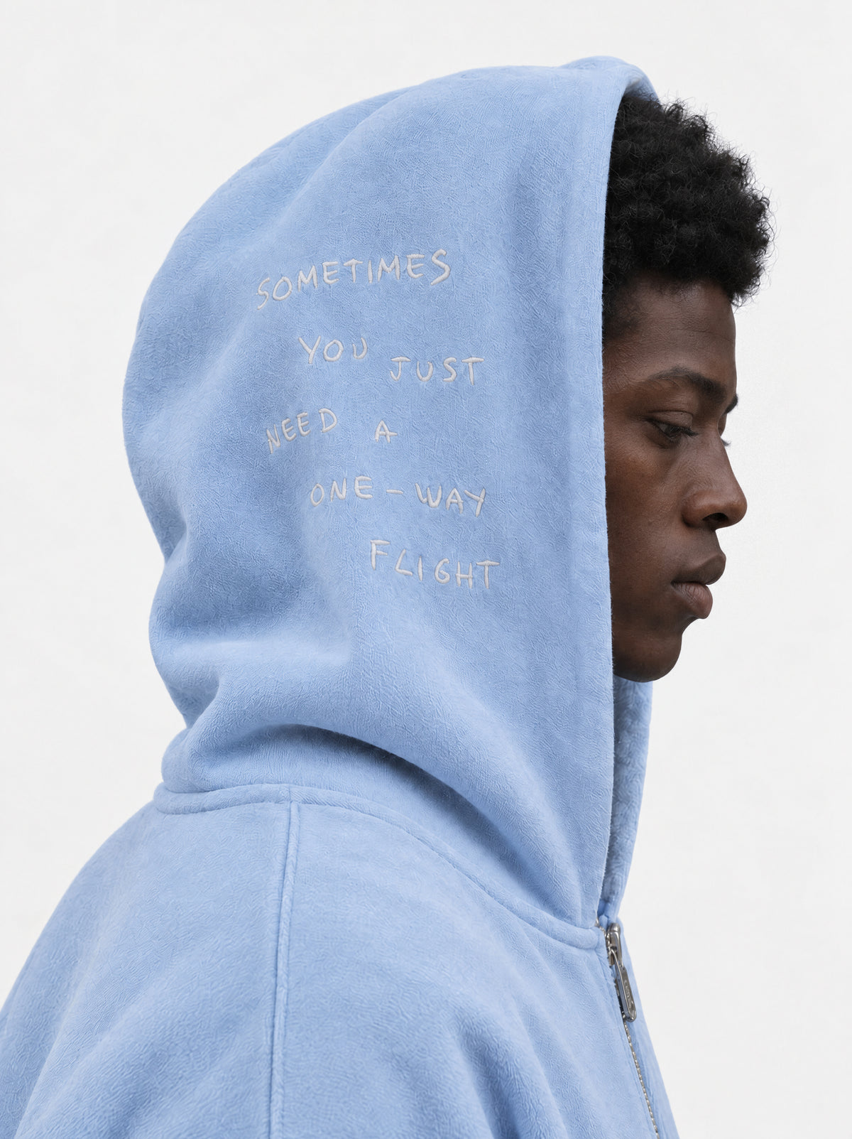 Zipped hoodie"Sometimes you just need a one-way flight" - Washed blue