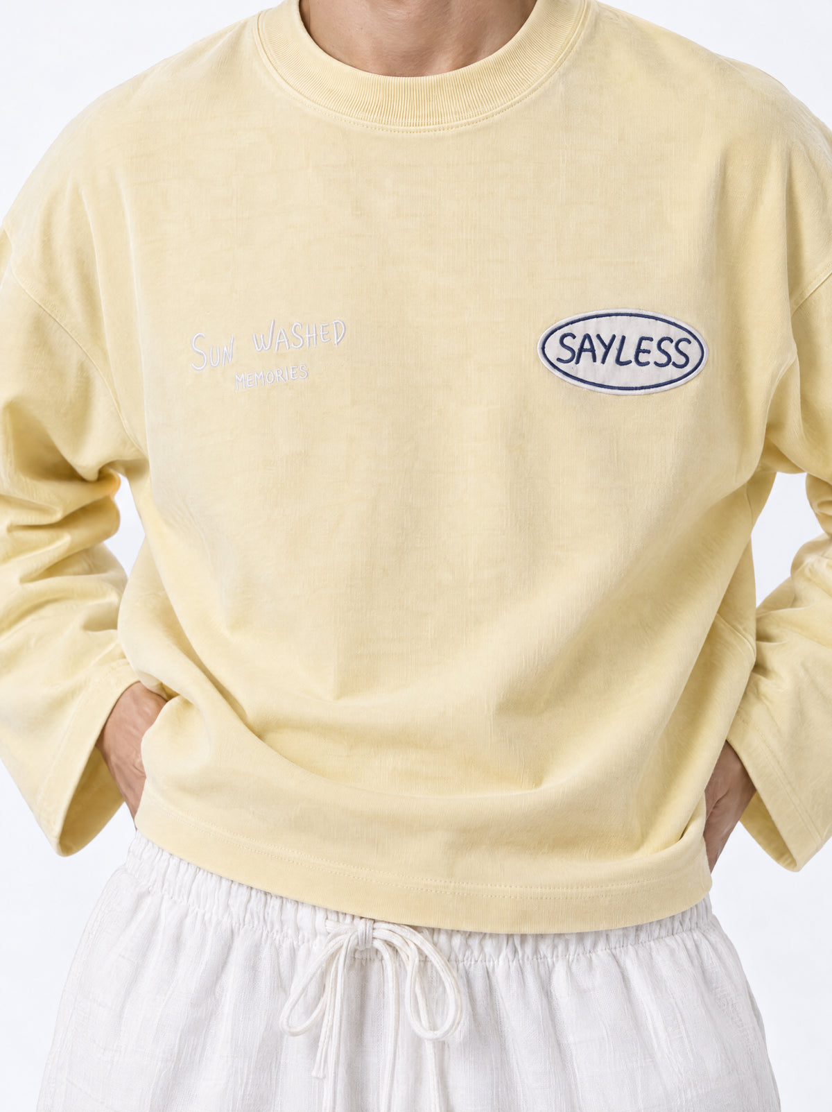 Long sleeve "Is it too early for wine?" - Pale yellow
