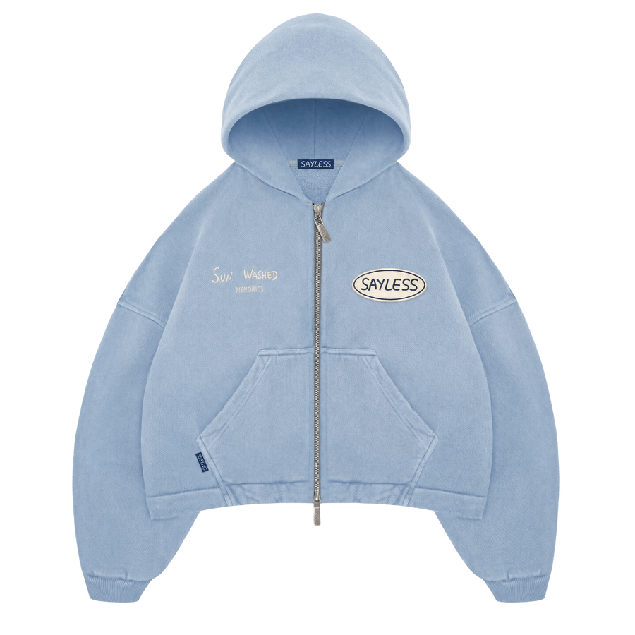 Zipped hoodie"Sometimes you just need a one-way flight" - Washed blue