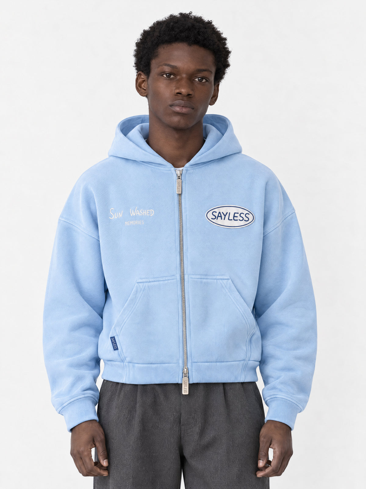 Zipped hoodie"Sometimes you just need a one-way flight" - Washed blue