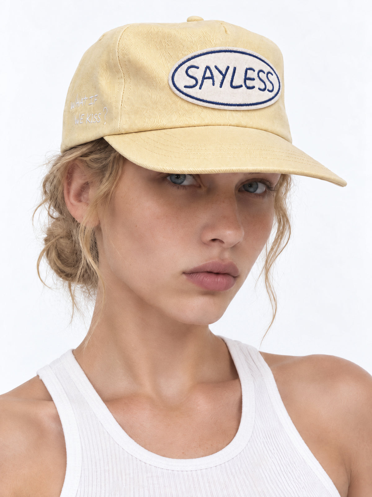 Cap "What if we kiss?" - Pale yellow