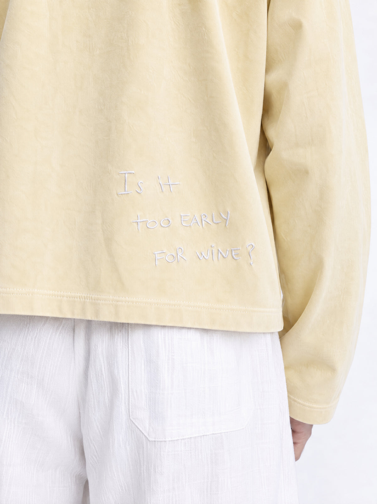 Long sleeve "Is it too early for wine?" - Pale yellow