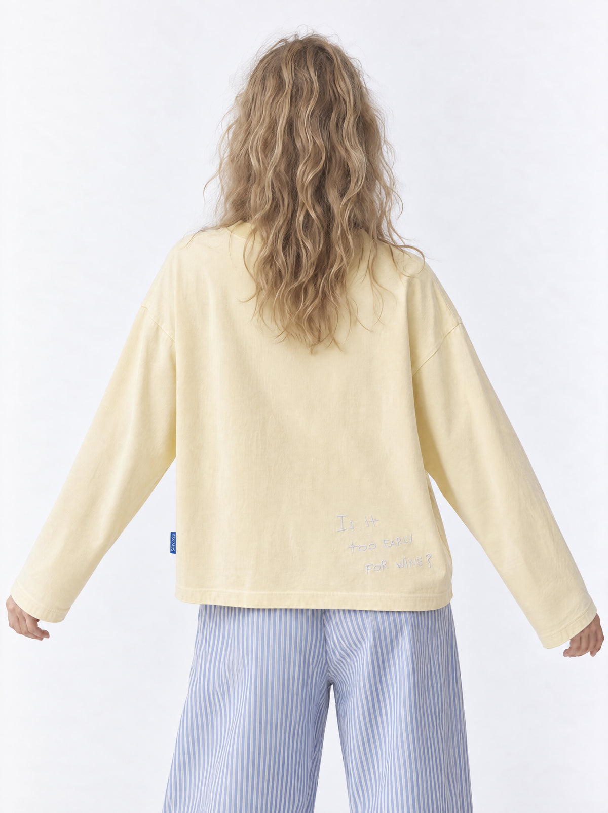 Long sleeve "Is it too early for wine?" - Pale yellow