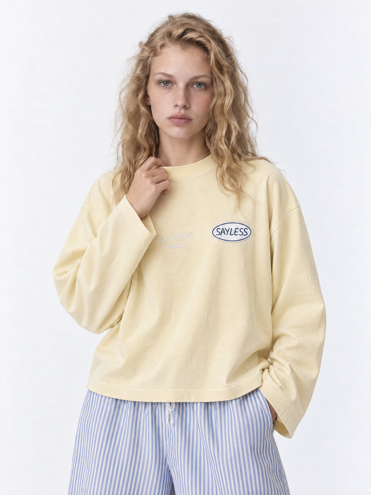 Long sleeve "Is it too early for wine?" - Pale yellow