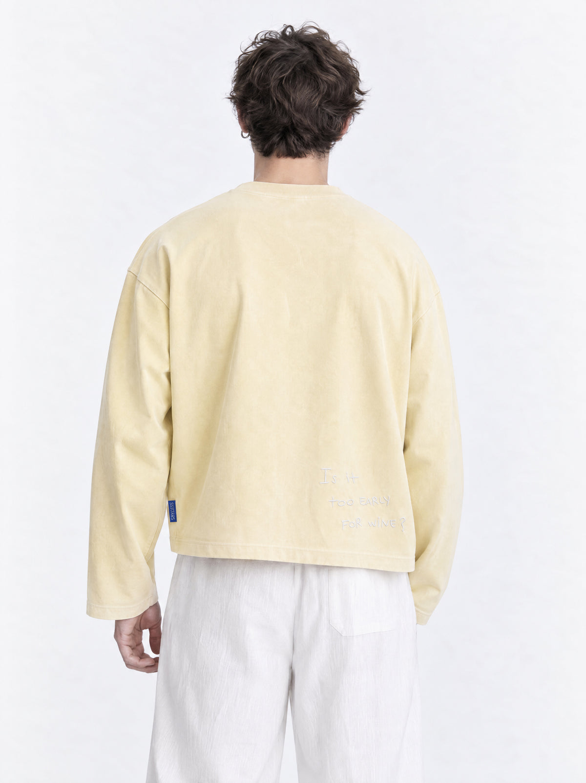 Long sleeve "Is it too early for wine?" - Pale yellow